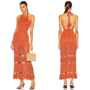 Alexis Womens Dress Size Small Orange Carina Crochet Bamboo Knit Halter Maxi
